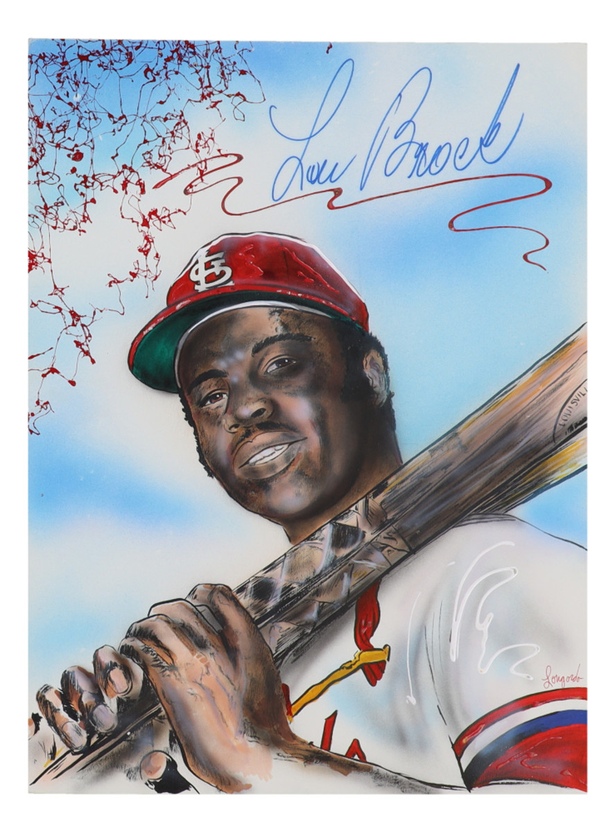 Lou Brock & Gary Longordo Signed Cardinals Original Artwork (JSA & PA)